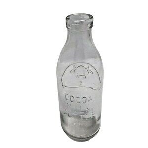 SEI Cocoa Milk Bottle Embossed Cow Face Farmhouse Décor 1 Quart clear Glass